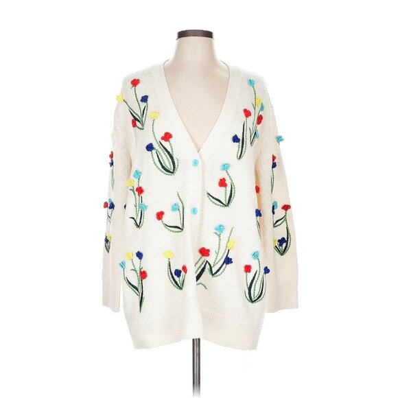 Alice + Olivia Bradford Crochet White Flowers Grandpa Cardigan Large - Picture 7 of 13